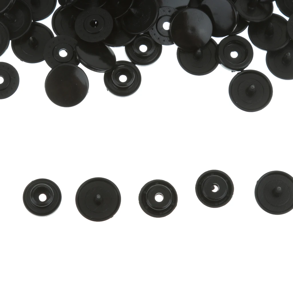 Set of 100 T5 Resin Snap Buttons Dummy Clips Press Studs For Sewing 12.4MM Black