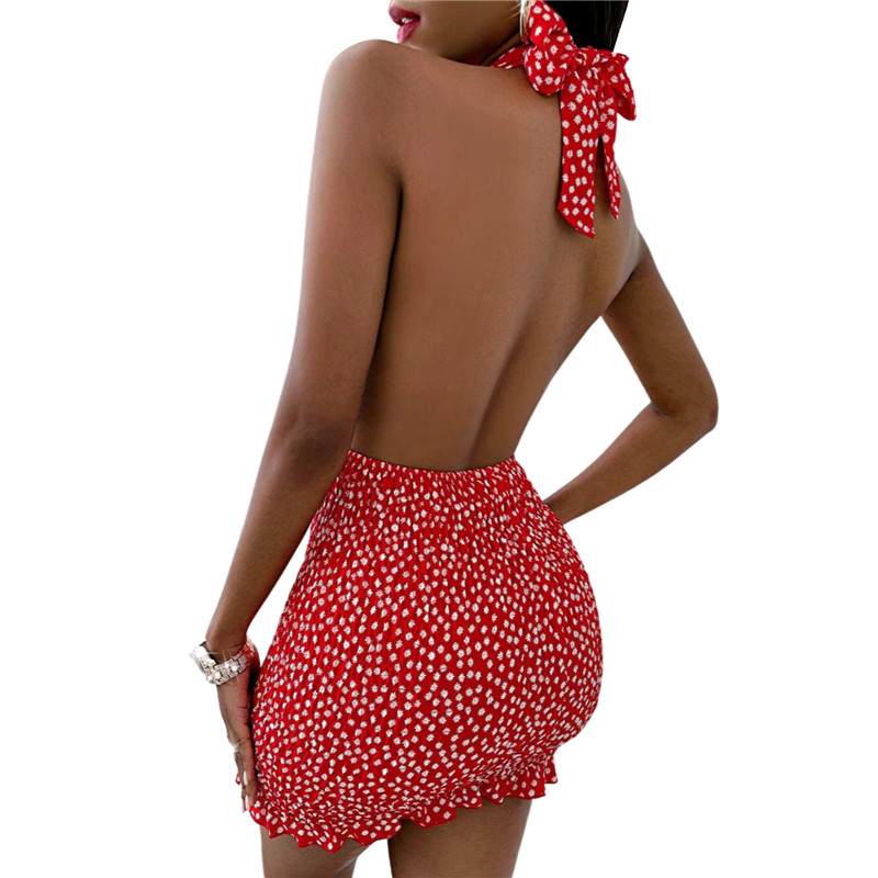 peça vestido sexy estampado floral gola halter