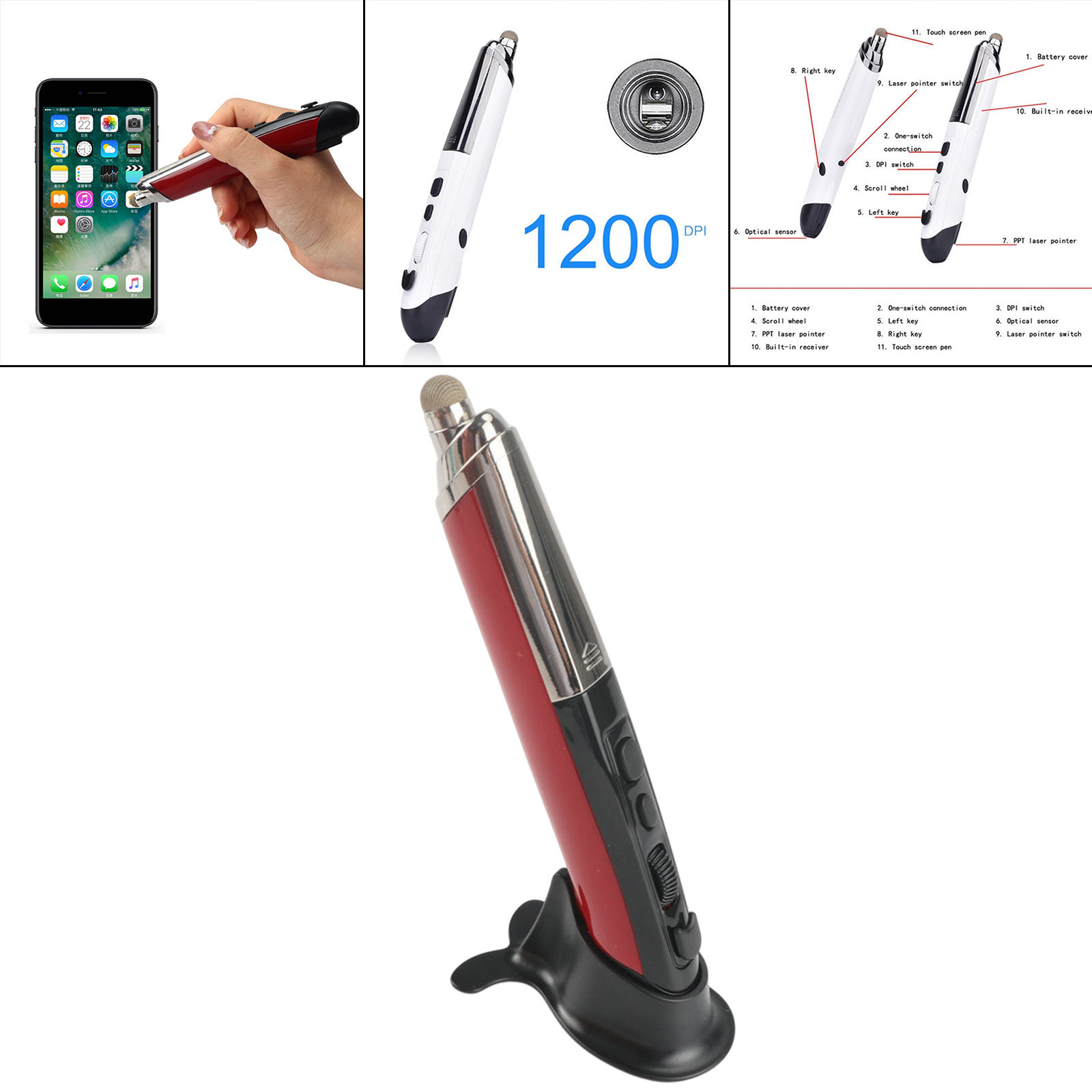 Portable 2.4G Wireless Optical USB Mouse 1600DPI Handwriting Mini Mouse Pen