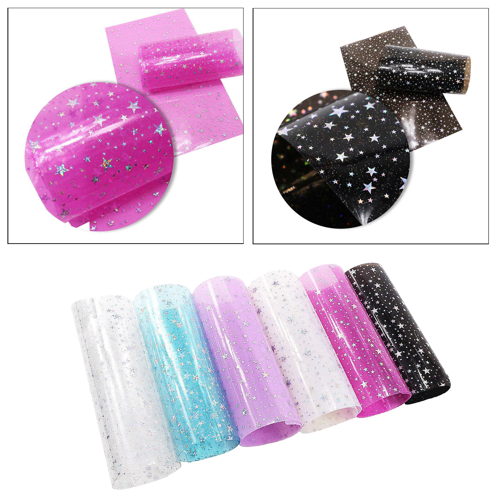 6Pcs Clear Film Holographic Vinyl Fabric for Bag Patchwork DIY Hair Bow , Jewelry Making , Window Film, Arts Crafts Projects