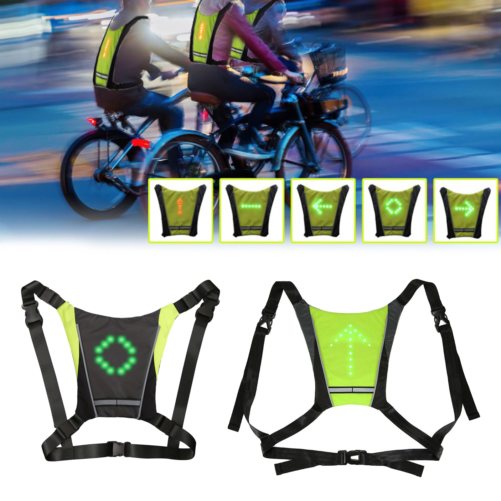 Wireless LED Turn Signal Light Pilot Lamp Safety Vest Bicycle Backpack Reflector