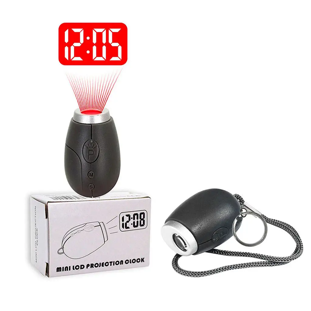 Portable Mini Projection Clock, for LED Wall or Ceiling Projection, Bedrooms, Travel, Camping, with Key chain 3 Colors