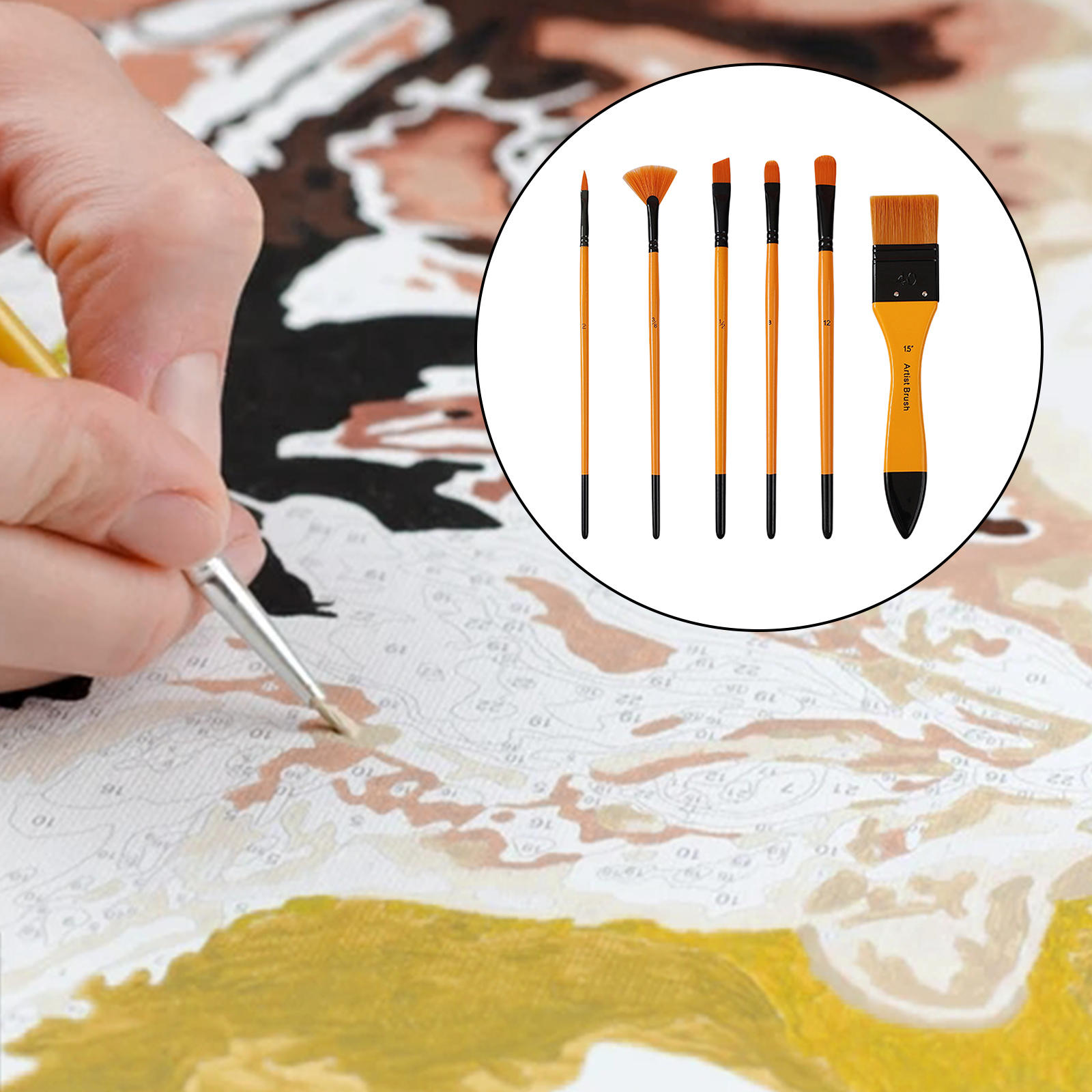 6 Pieces Wood Handle Artist Nylon Hair Brushes Paint Brush for Beginners Students Adults Kids Watercolor Drawing Acrylic Crafts