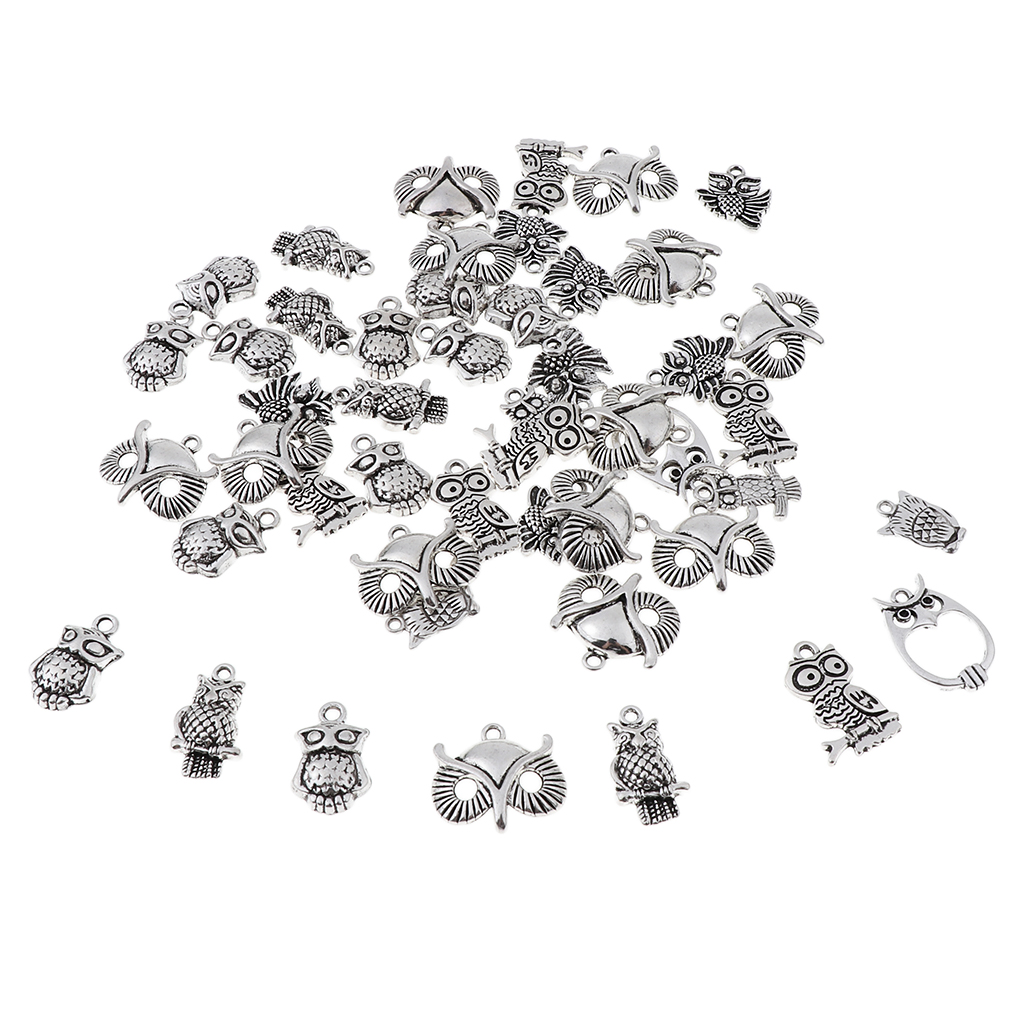 50pcs Antique Silver / Bronze Owl Charms Pendants Carfts DIY