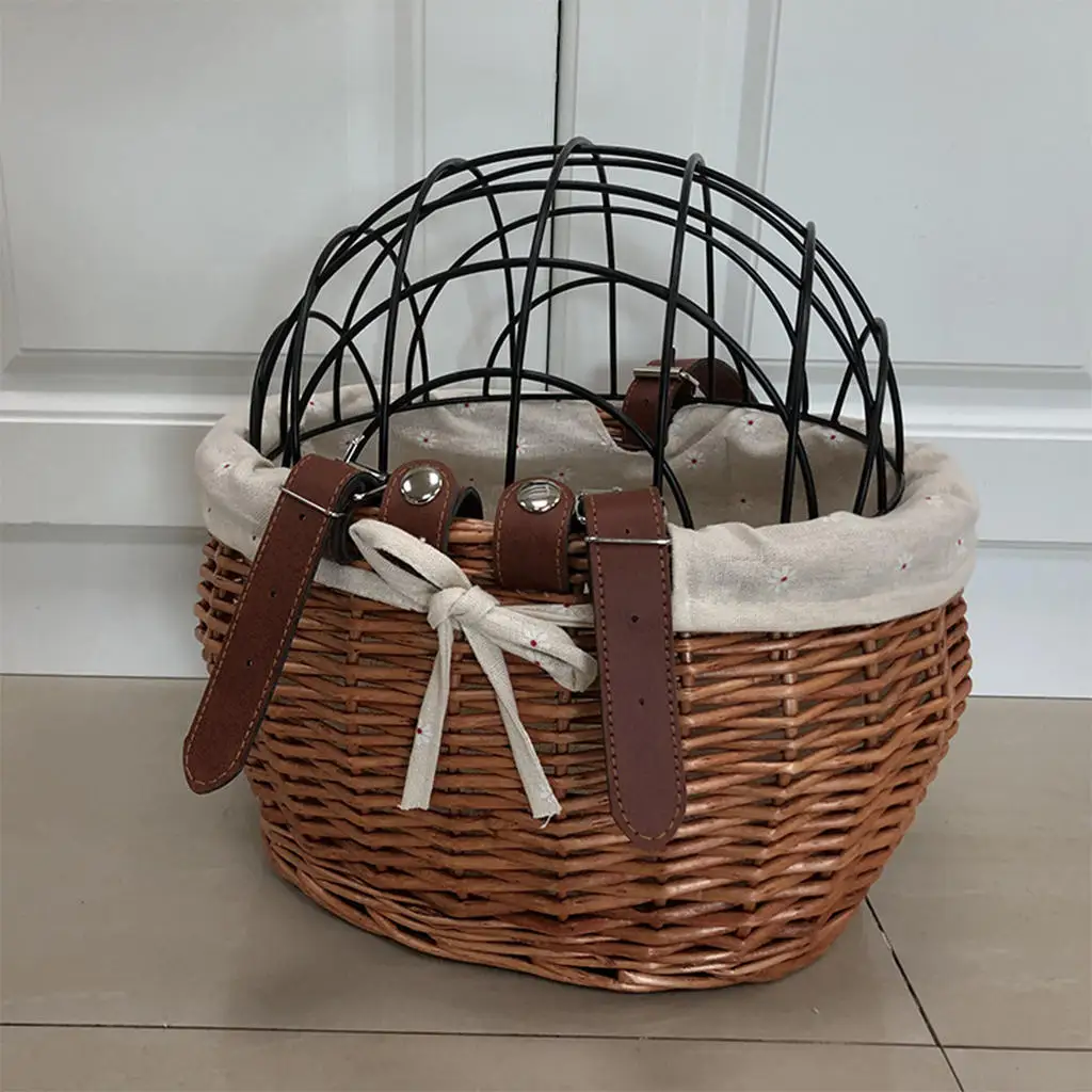 Bike Basket Wicker with Wire Top Bicycle Handlebar Basket Small Pet Carrier