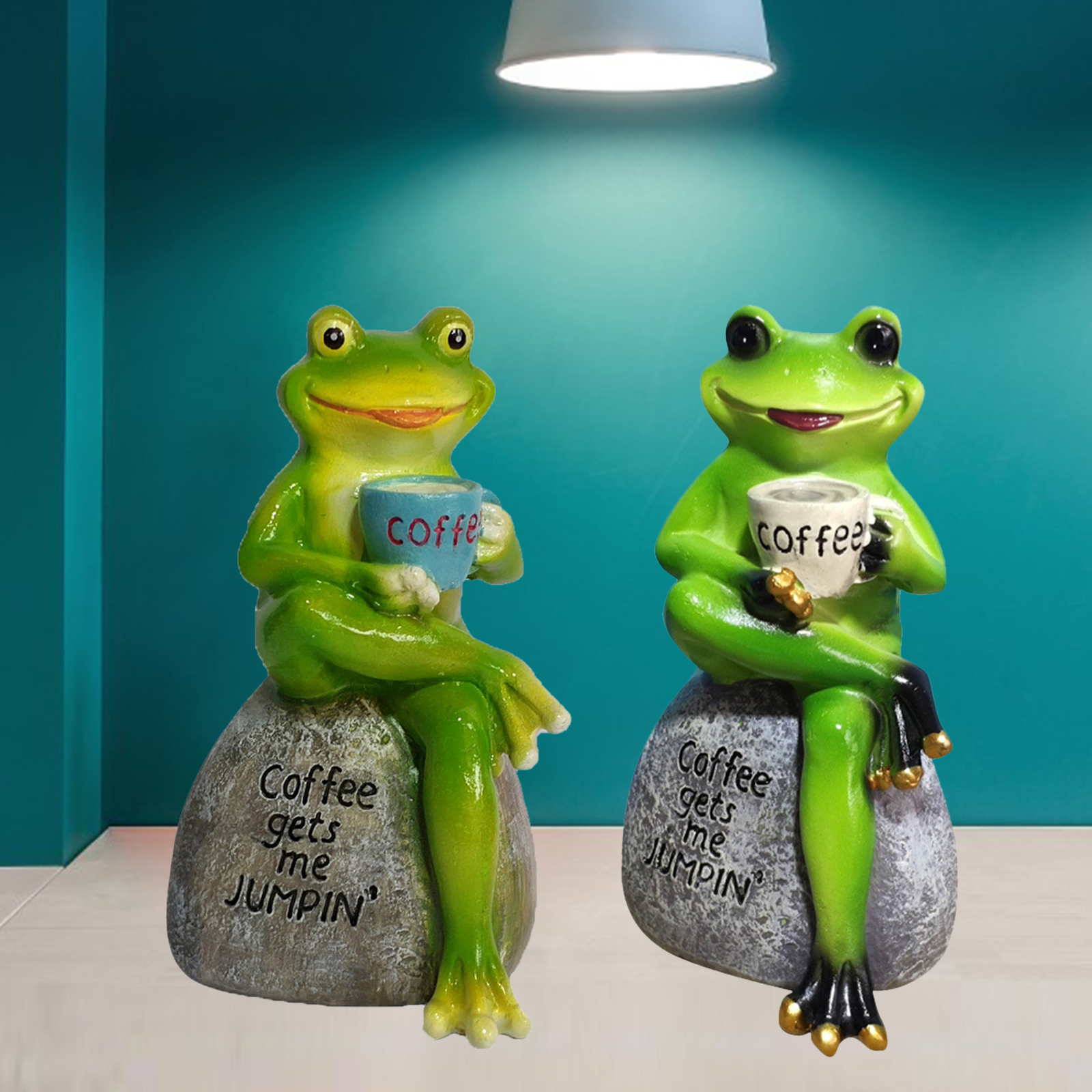 Green Frogs Figurines Handpainted Sculpture Artwork Table Top Ornaments Gift