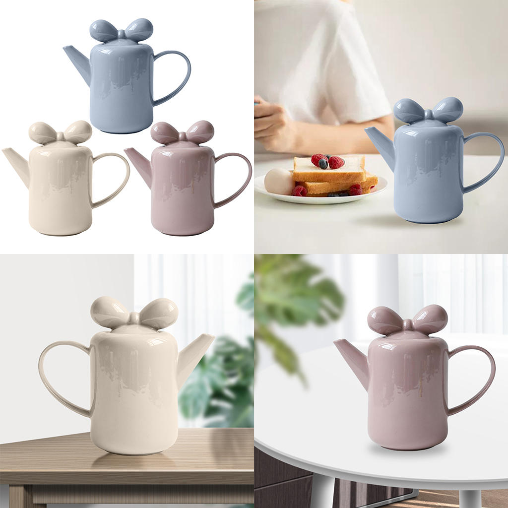 Ceramic Tea Pot, Candy-Colored Gift Decoration Bow Knot Design Tea Kettle for Home Adults