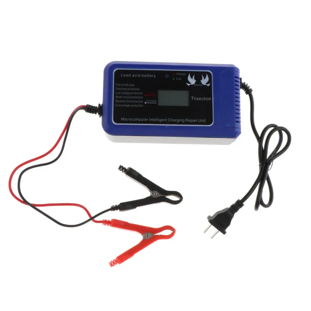 12V 10A LCD Screen Black Lithium Battery Charger For Car Motorcycle US Plug