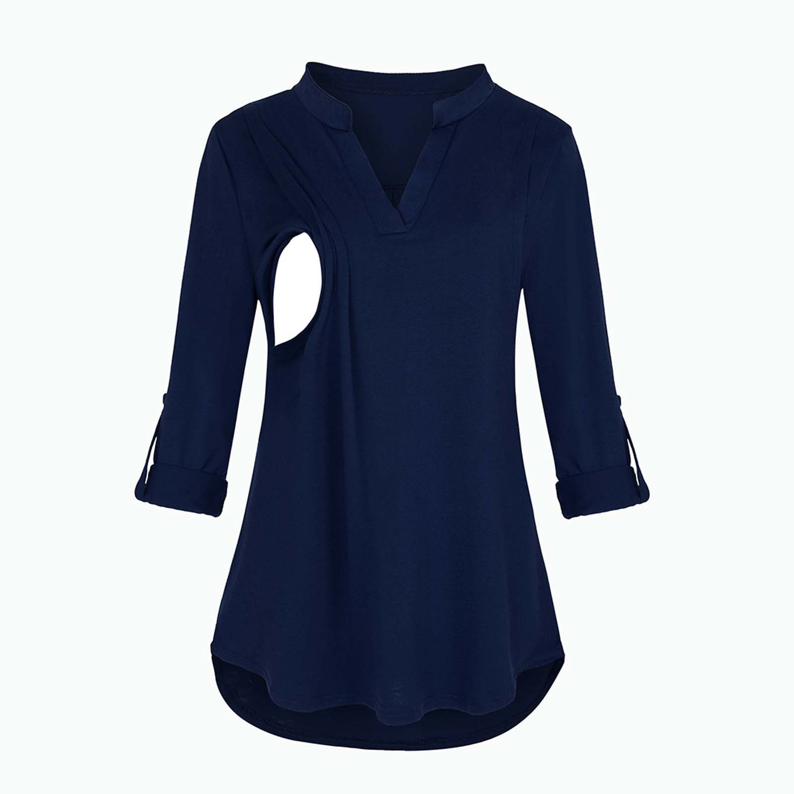 Camisa de Maternidade Roupa de Cor Sólida com Mangas Camiseta para Mulher Nova Compridas Grávida Roupa Amamentadora 9 Blusas & Camisas