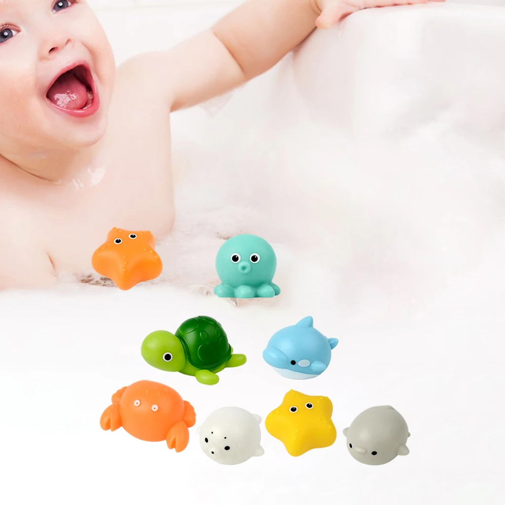 8pcs Light Up Bath Toys for 1 2 3 4 5 Year Old Boy Girls Vinyl Animals Floating Light Developmental Pool Water Toy for Kids