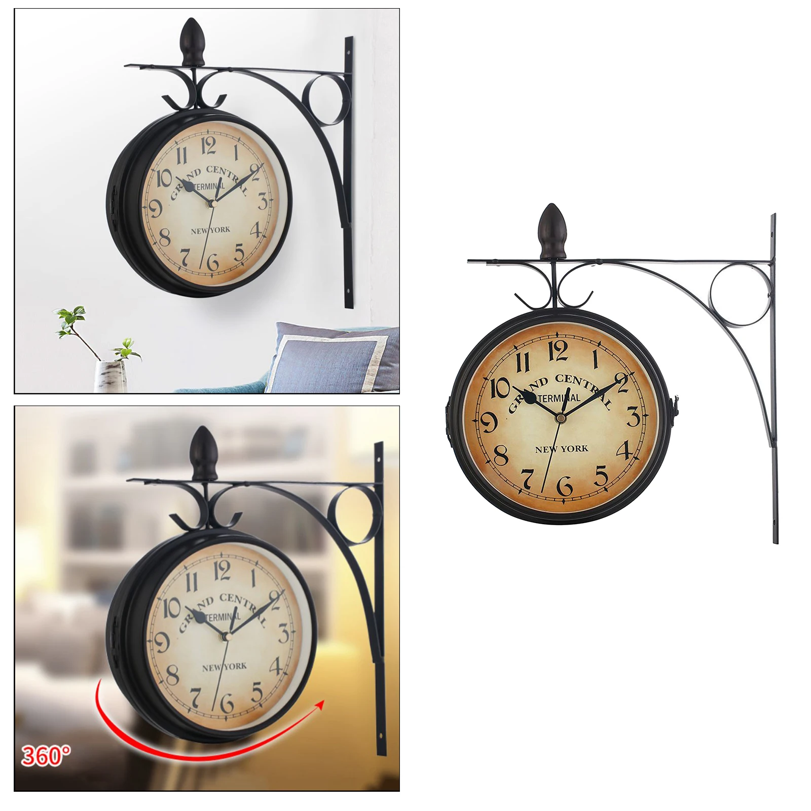 Wall Station Clock Ornament Double Sided Outdoor Wall Clock Iron Frame Retro
