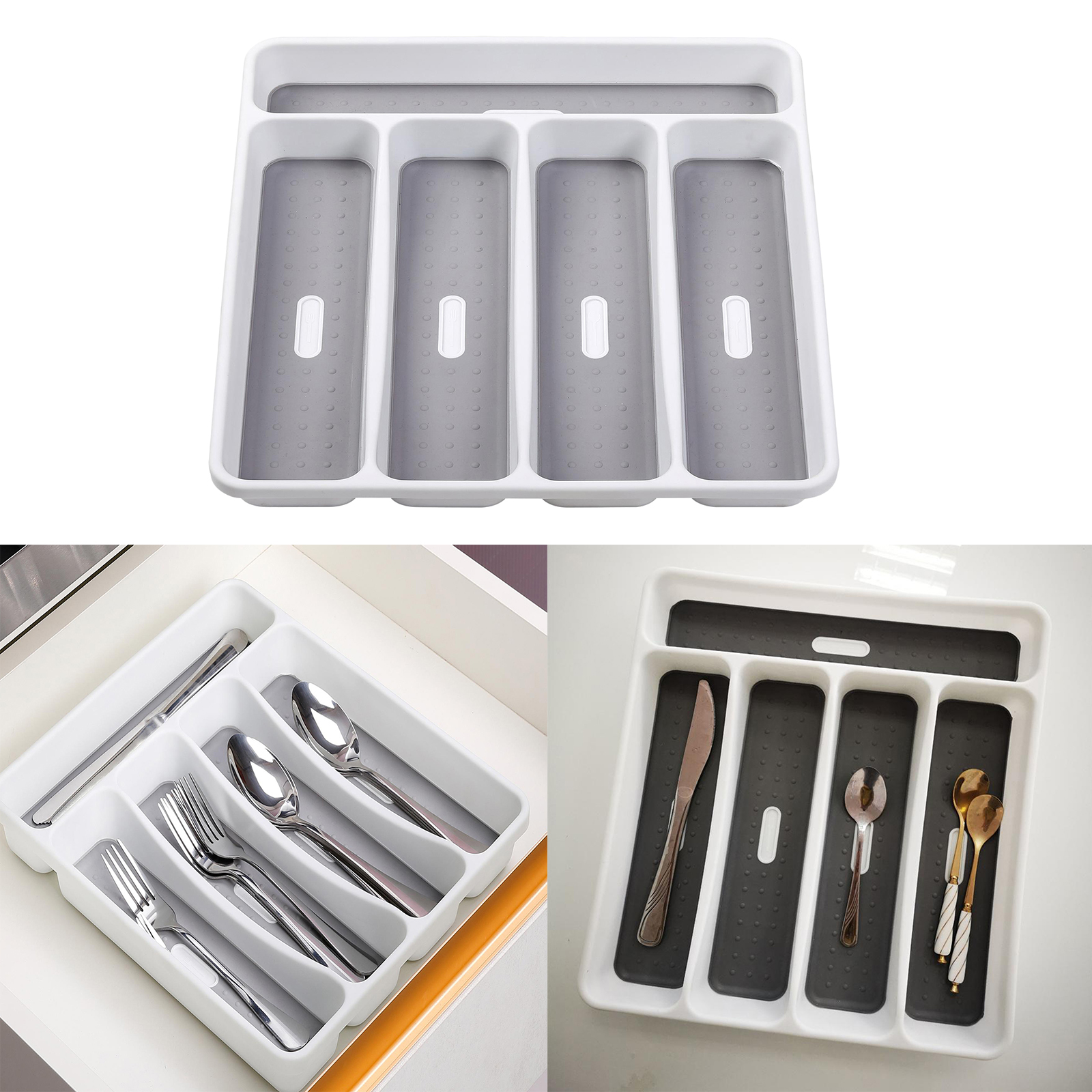 Cutlery Tray Insert Kitchen Plastic Drawer Draw Organizer for Home RV Motorhome, 5 Compartments