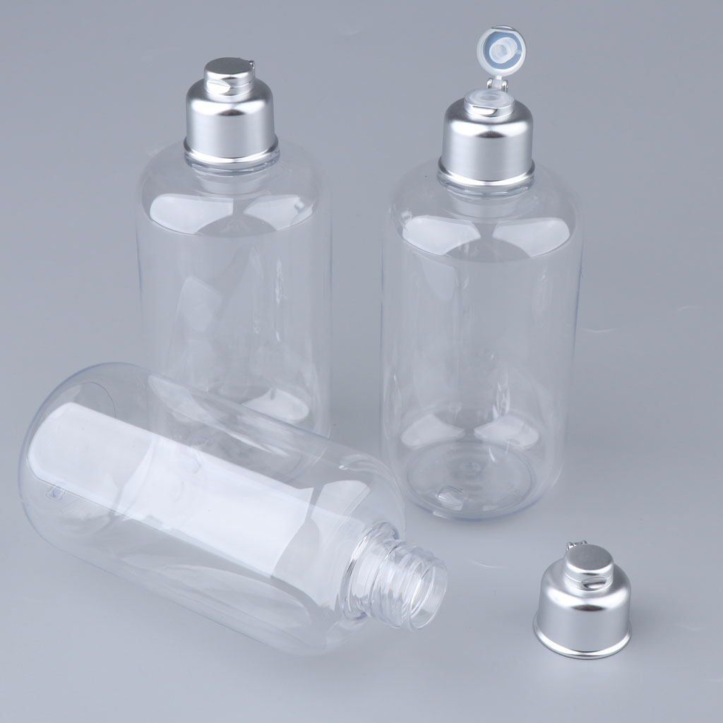 3x 300ml Empty Emulsion Flip Cap Bottles Travel Shower Gel Toner Container