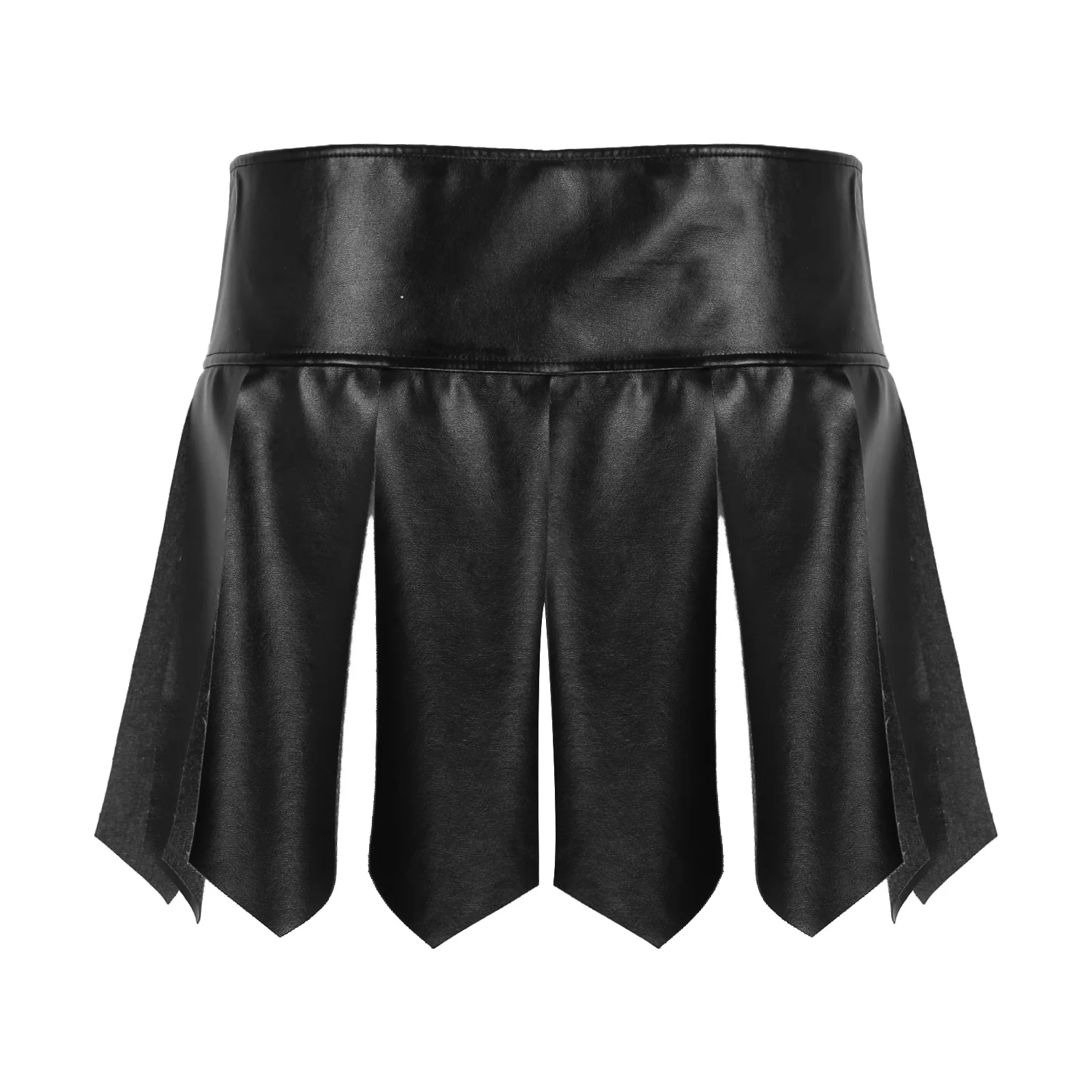 Men Black Solid  Faux Leather Tassel Short Skirt Halloween Fancy Dress Ball Costume Adjustable Buckle Zipper Waistband Miniskirt maamgic sweat shorts
