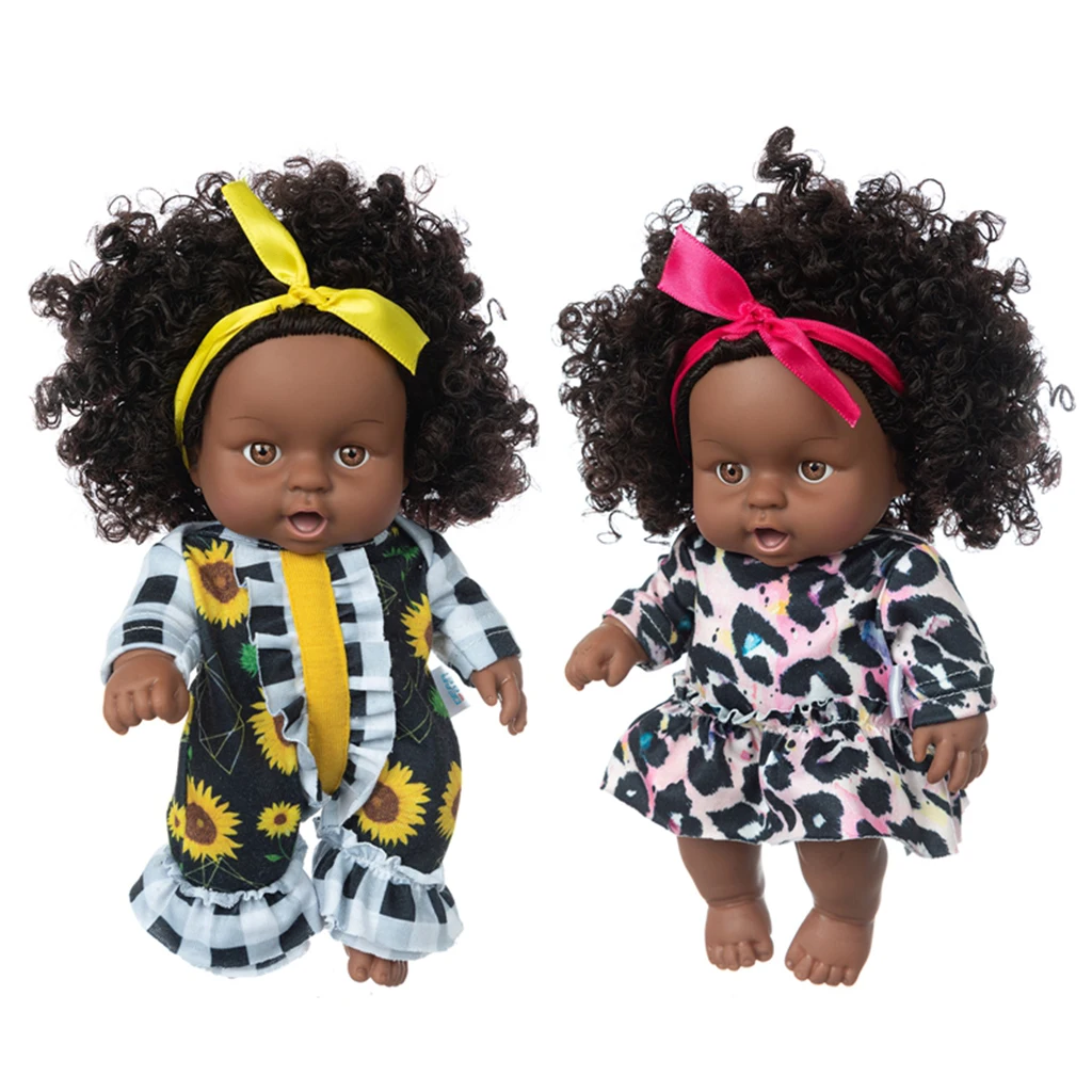Doll Black Skin Cute with Clothes Dress up Accessory for  Reborn Baby