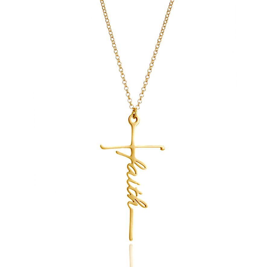 Glauben Kreuz Halskette Hoffen Glauben Graceful Gesegnet Vertrauen Fearless Anhänger Halskette Religiöse Personalisierte Schmuck Geschenk für Frauen – Detail 2