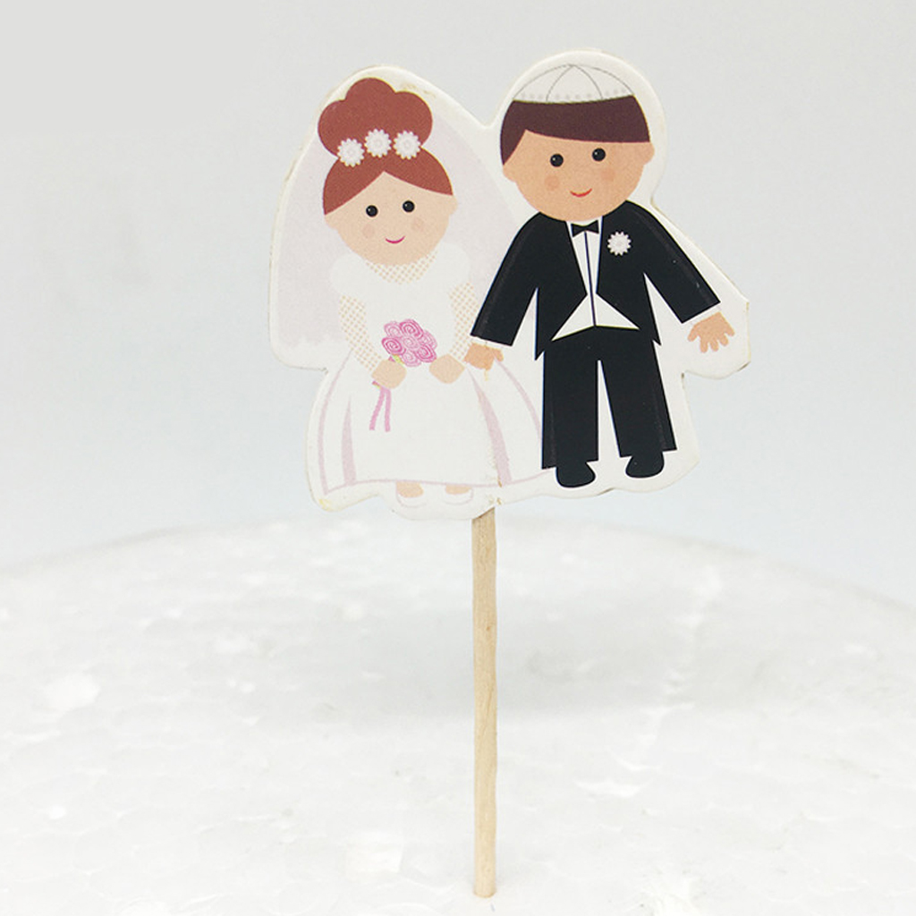 20pcs Paper Bride and Groom Cupcake Pick Topper Wedding Party Decoration