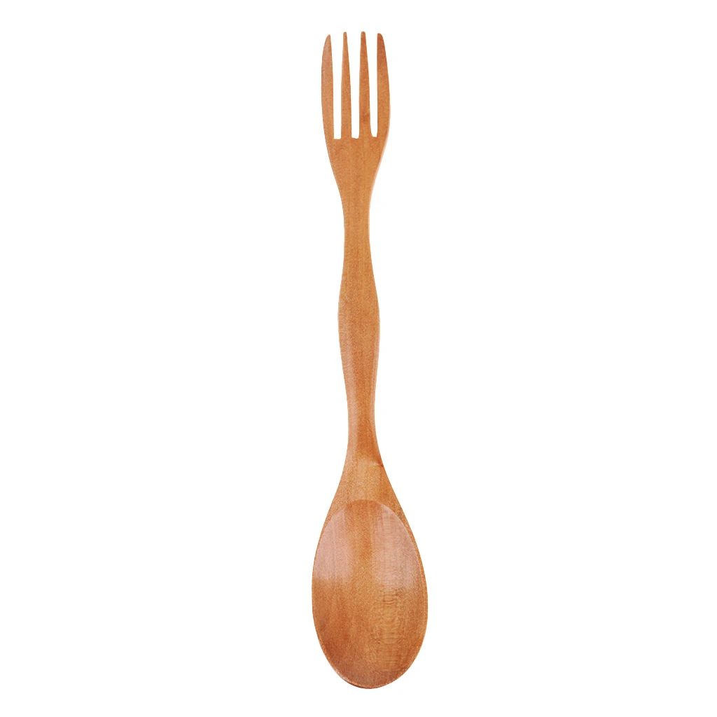 Wood Cutlery Spork Fork Spoon Backpacking Cutlery 2 in 1 Combo Utensils