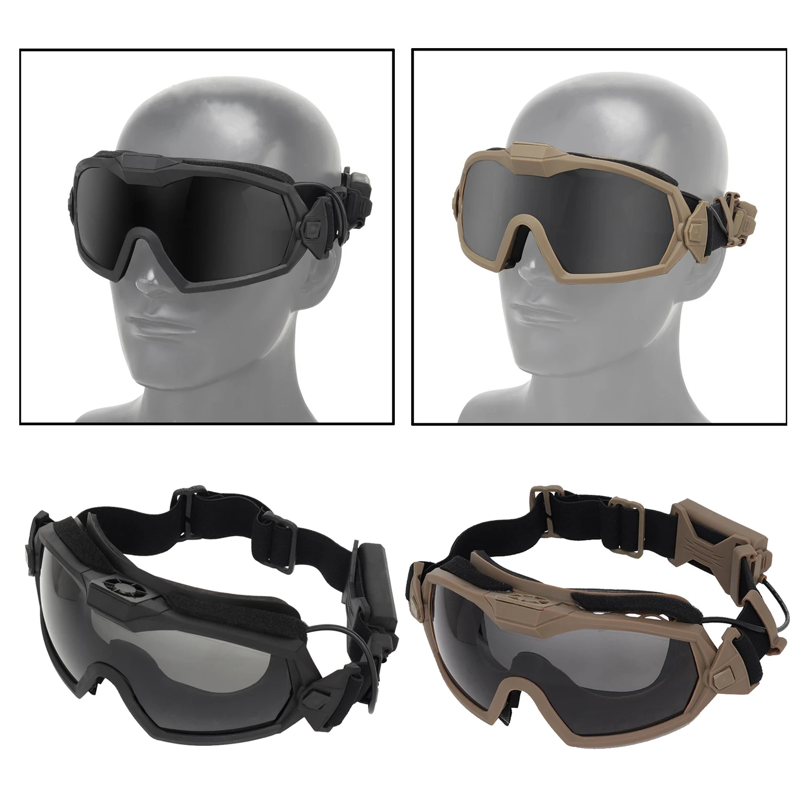 Anti-Impact Goggles with Fan, Tactical Safety Goggles Anti-Fog UV400 Glasses Eyewear with 2 Lens for Riding Shooting Hunting