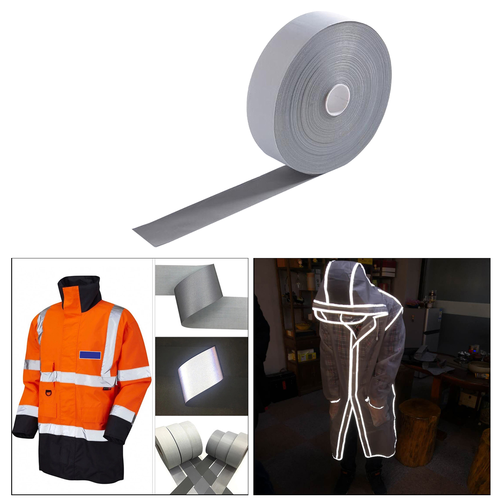 100m x 2.5cm Safety Warning Tape Reflective Tape Self Adhesive Tape Reflective Strip Warning Sew-on Pet Belt Clothes Decor