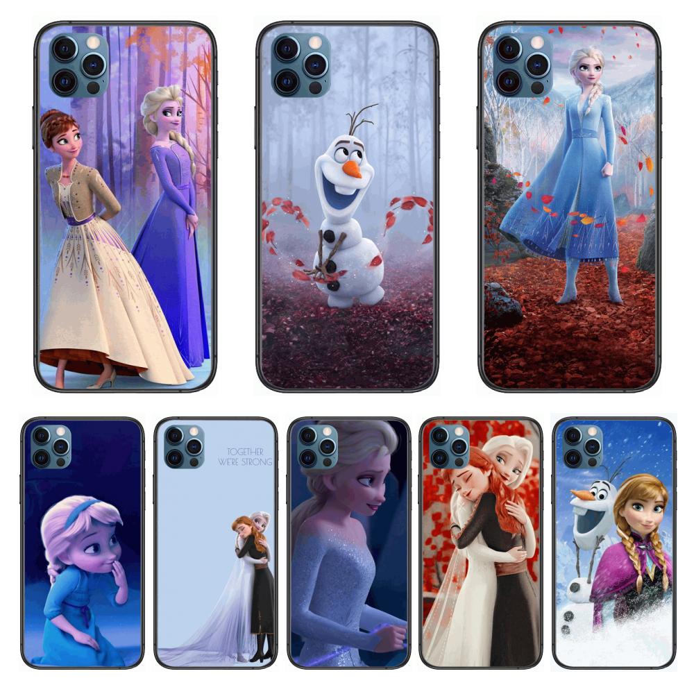 Disney Frozen Princess Elsa Anna Style Phone Case Cover For Iphone 12 Pro Max 11 8 7 6 S Xr Plus X Xs Se Mini Black Cell Phone Case Covers Aliexpress