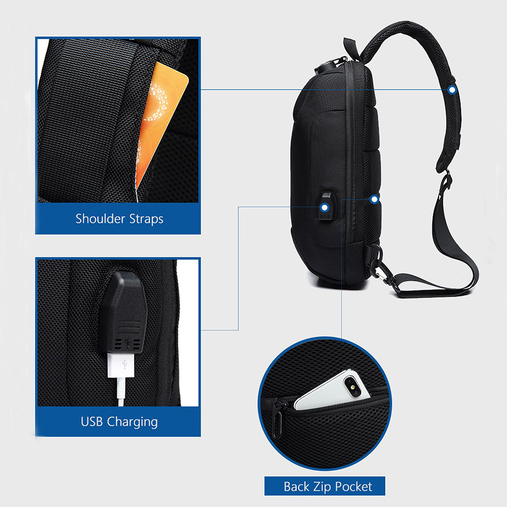 Sling Bag Shoulder Waterproof with USB Charging Port for Men  camouflage