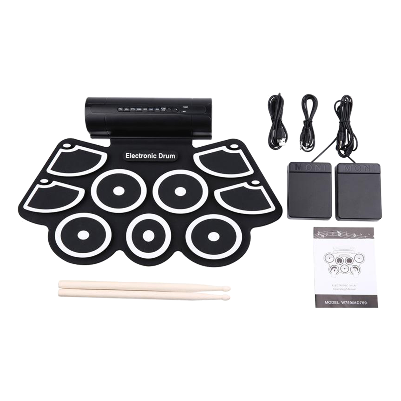 Portable Electric Drum Digital Foldable Roll Up Drum W / 2 Foot