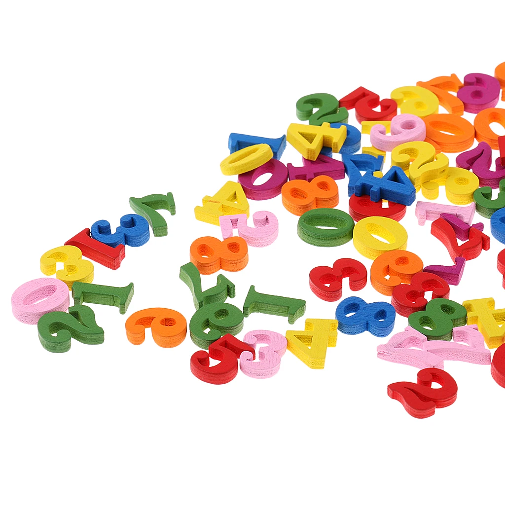 100Pcs Rainbow 0 To 9 Wood Numbers For Preschool Kids Math Learning Counting Toy