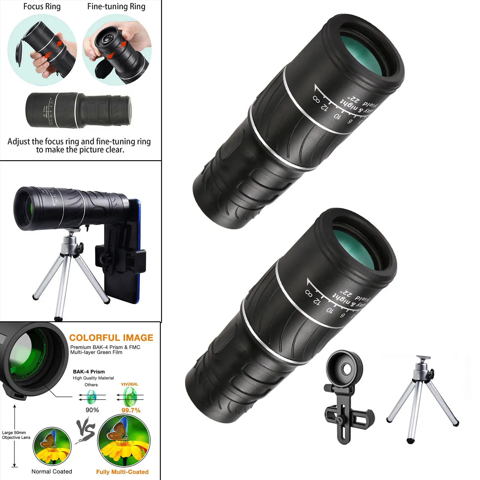 40X60 HD Monocular Night Grip Scope Binoculars High Power Fogproof Waterproof