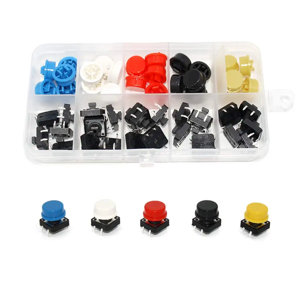 25 Pcs 12x12x7.3mm Momentary Tactile Push Button Touch Micro Switch 4P PCB w/Cap 
