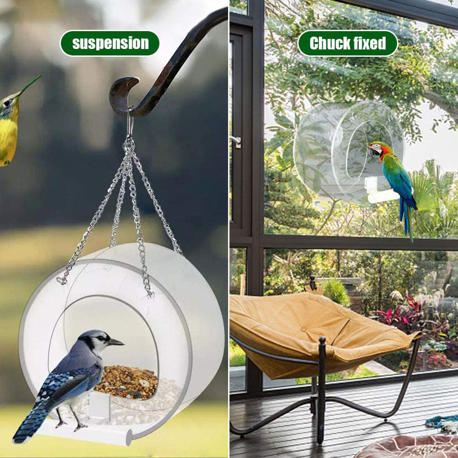 Window Bird Feeder - Large Bird House for Wild Birds, Finches Macaws Easy to Clean Hanging Birdhouse For Outside Garden