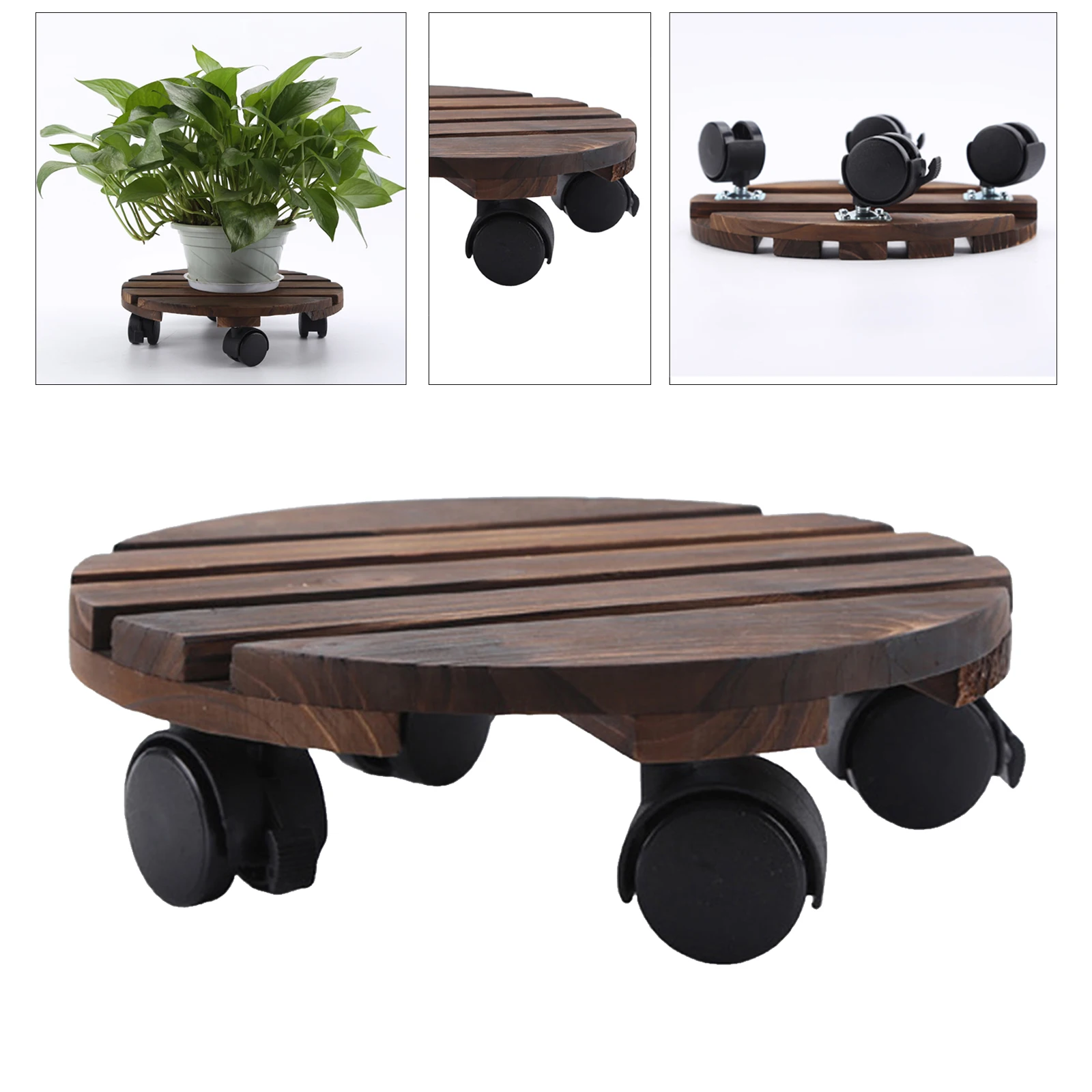 Plant Stand Caddy Planter Wooden Trolley Tray Mover 360 Degree Rotatable