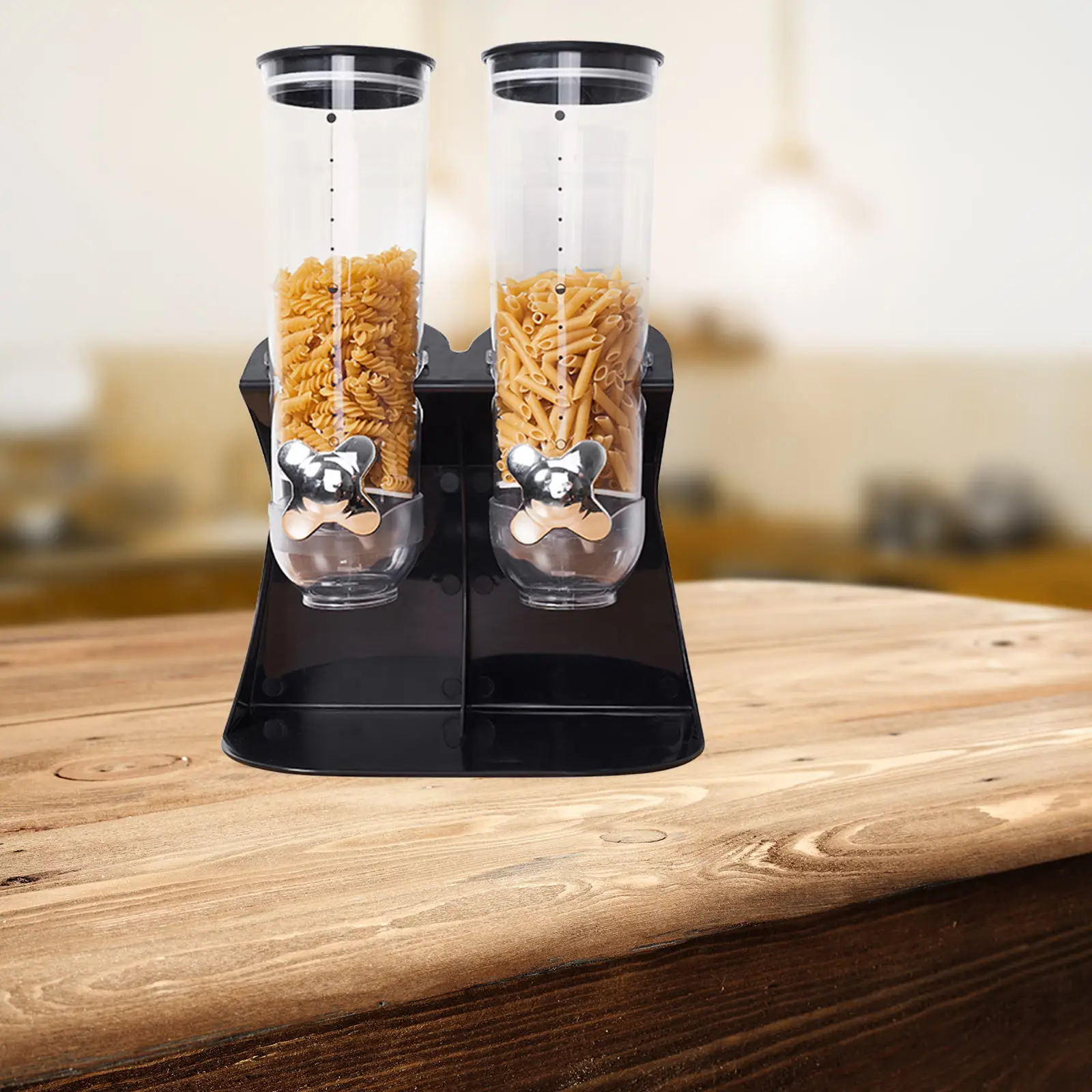 Dry Food Dispenser Holder Countertop for Cereal Oatmeal Nuts Black/Chrome