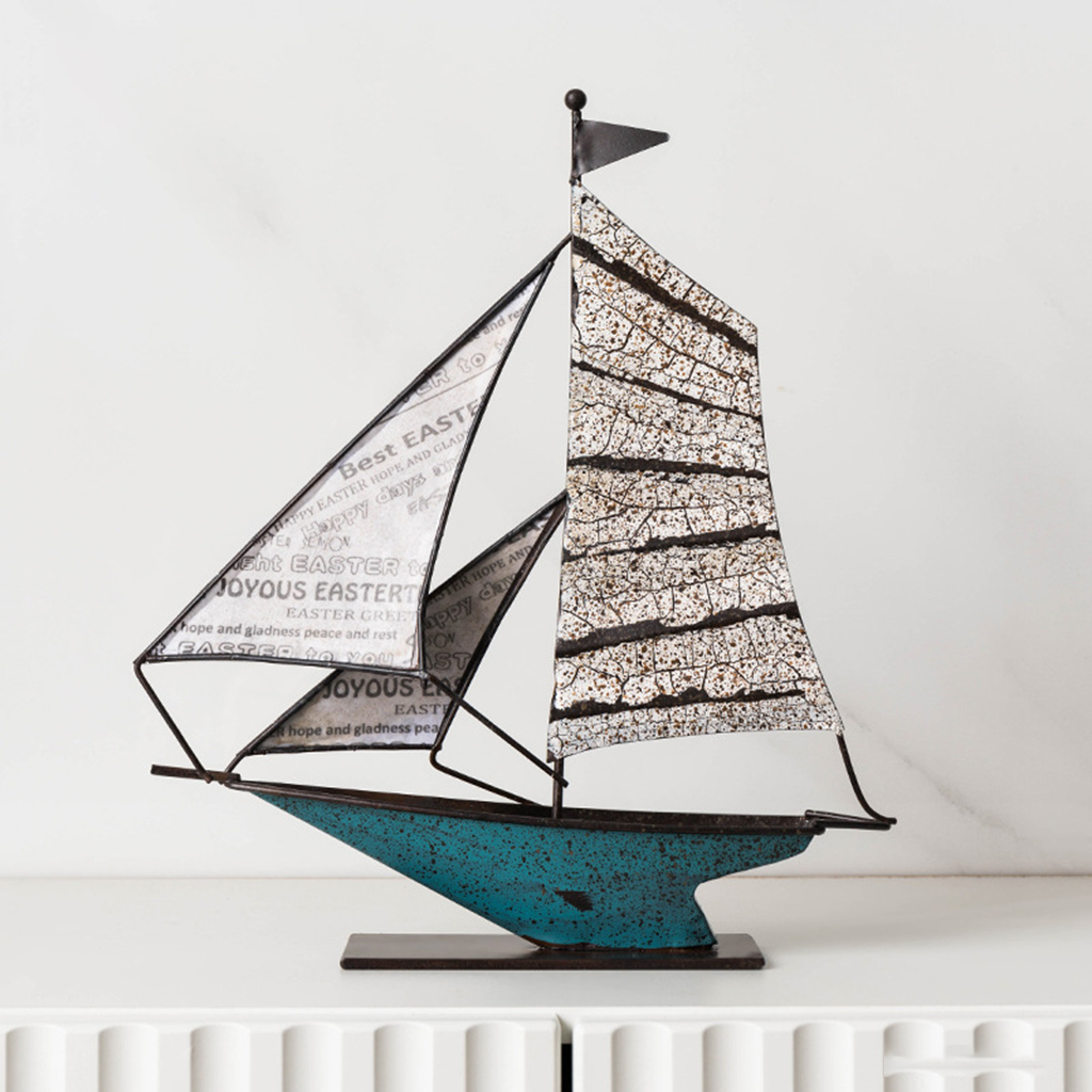 Exquisite Antique Retro Miniature Nautical Sailing Boat Handmade Sailboat Model Shelf Decor Photo Props Home Accents