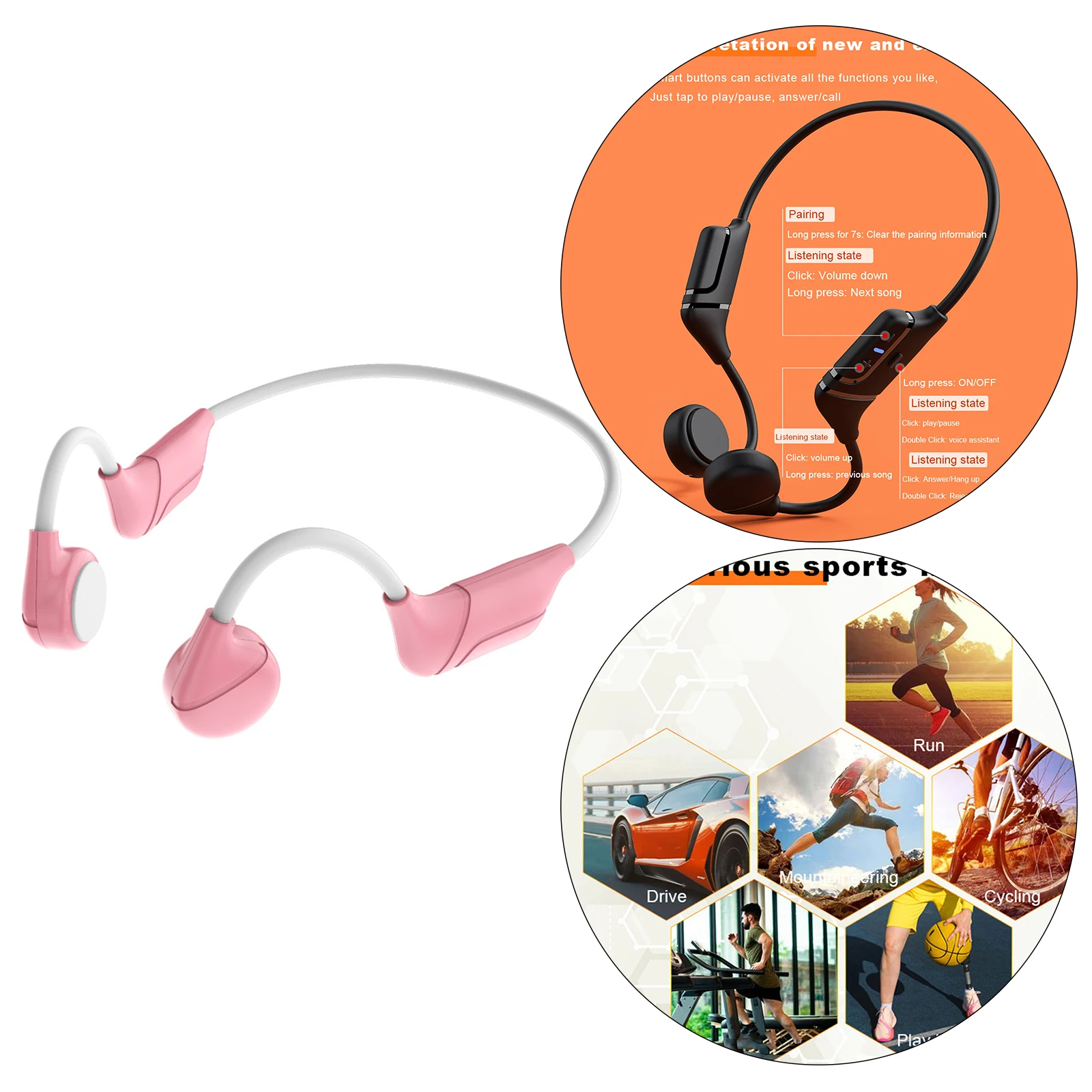 Bone Conduction Headphones USB Earphone Music Player Low Latency Ultra-Light Sweatproof for Hiking Driving Running Gym Sport