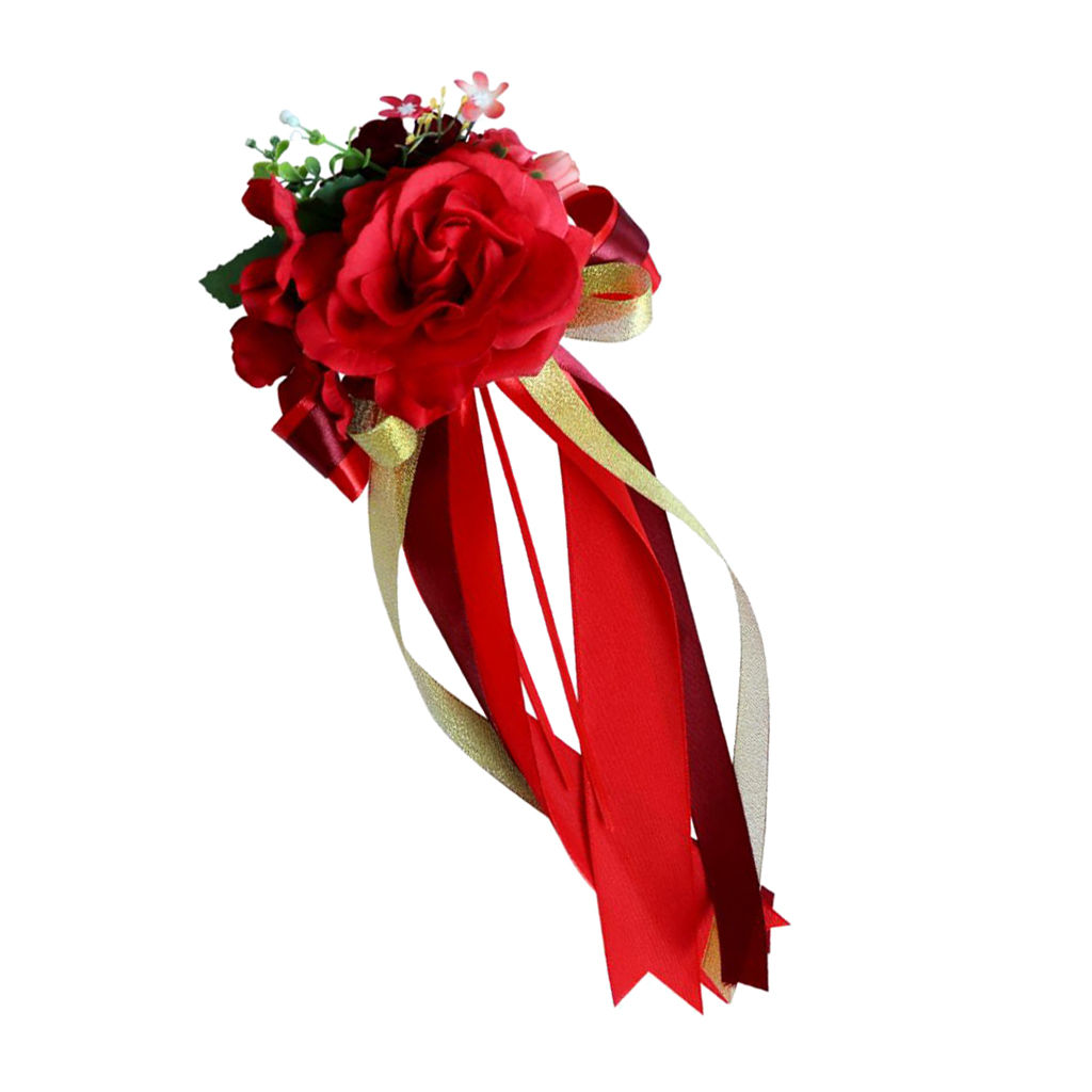 Wedding Car Decorations Kit Silk Flower Ribbon Mirror Door Handle Party Decor