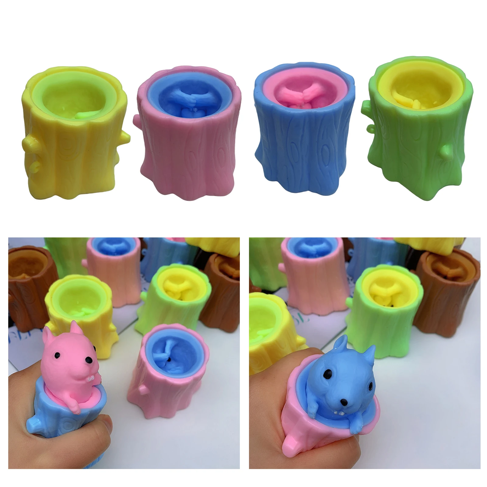 1pc Fun Squeeze Squirrel Cup Antistress Sensory Fidget Toy Tree Stump Cute