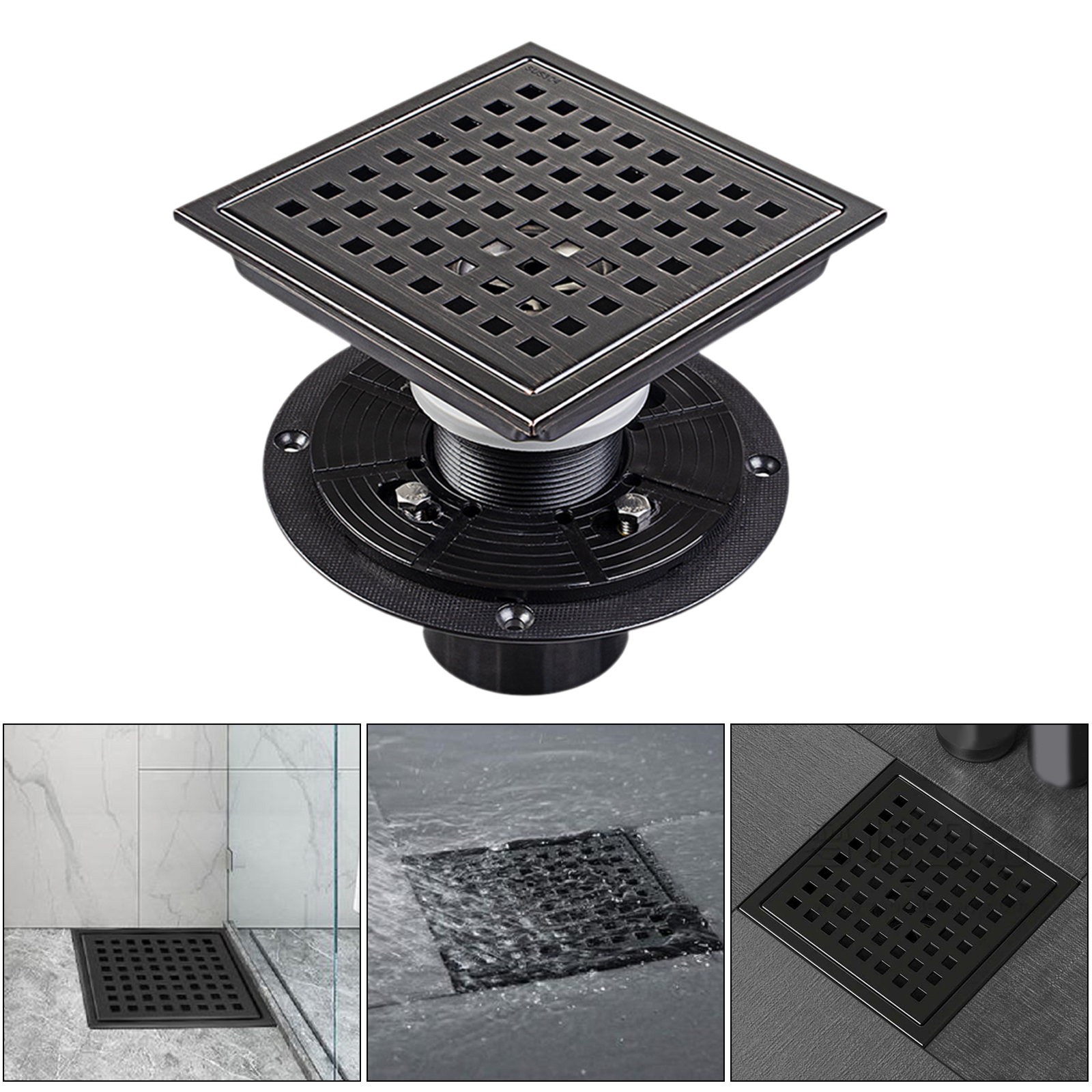 Square Shower Floor Drain Strainers Shower Drain Grid Grate Invisible Bathroom Balcony Hair Strainer Black