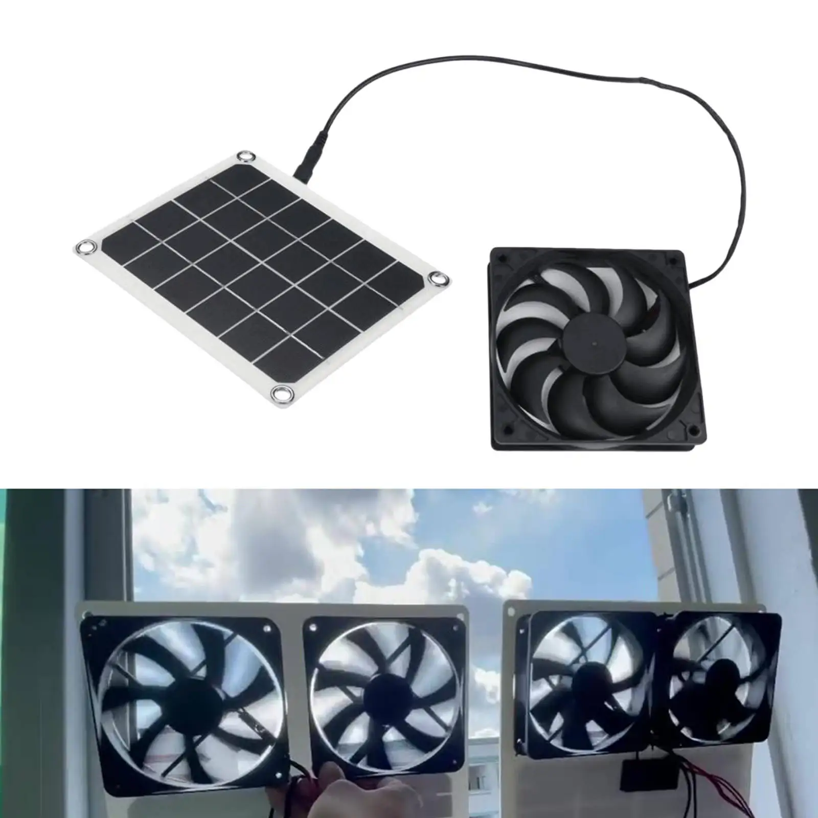 Solar Panel Powered Fan Mini Ventilator Air Extractor for Greenhouse Pet Dog Chicken House Greenhouse Cooling (10W)