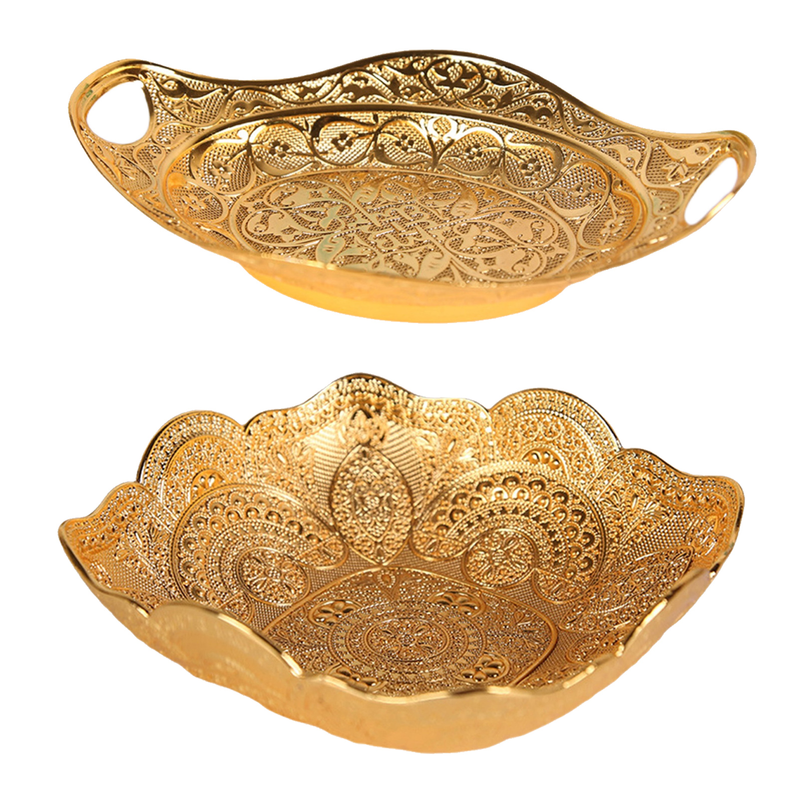Zinc Alloy Gold Fruit Plate Trinket Jewelry Earrings Necklace Dish Candy Snack Tray Bowl Tableware for Centerpiece Home Decor