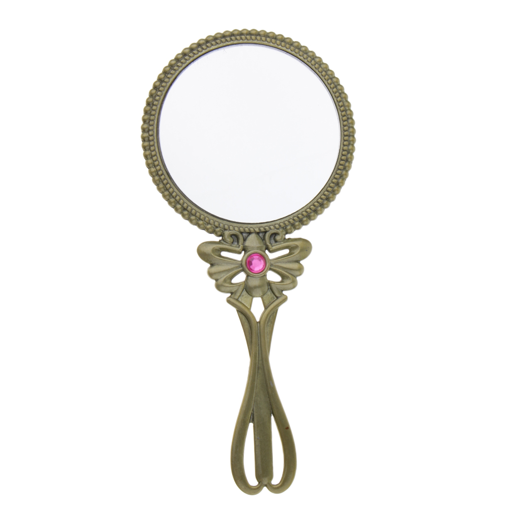 Fashion Retro Vintage Hand Held Makeup Mirror Women Cosmetic Bronze Mirror
