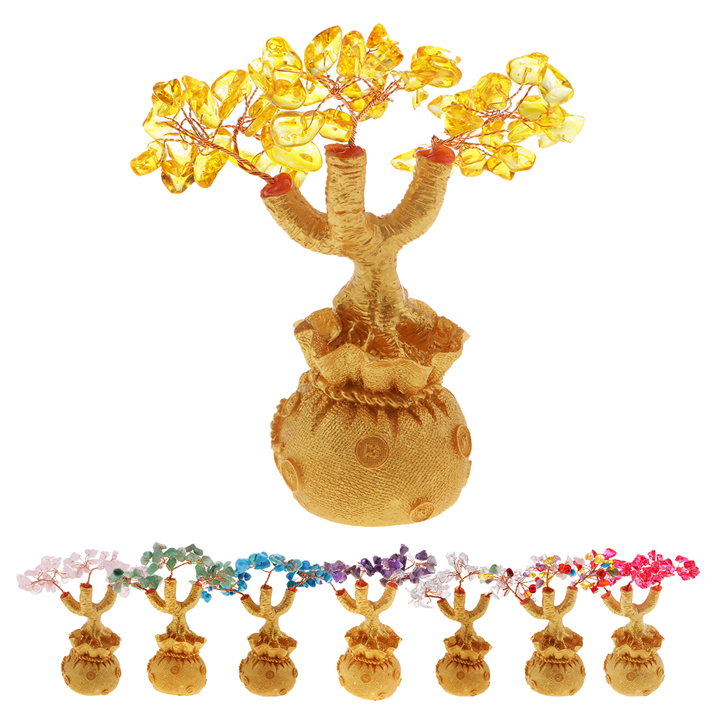 Feng Shui Crystal Money Wealth Tree Yellow Citrine Amethyst Gem Spiritual Lucky