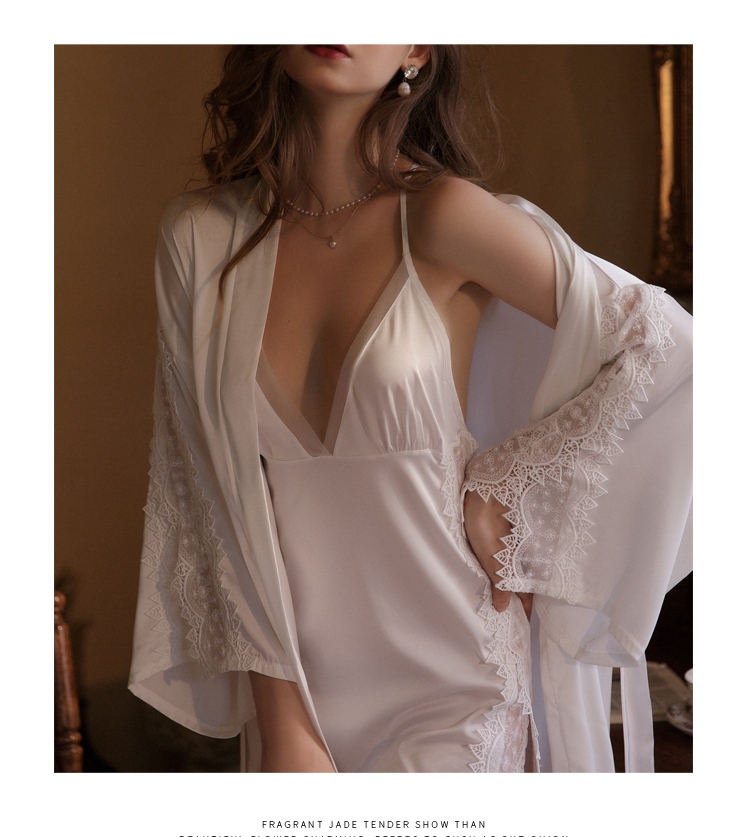 Waliicorners Bathrobe Gown Nightwear Homewear Satin Bridesmaid Sleepwear Lace Intimate Lingerie 14 H549ab63a86b14a46a46e1bd492ad6ea0M