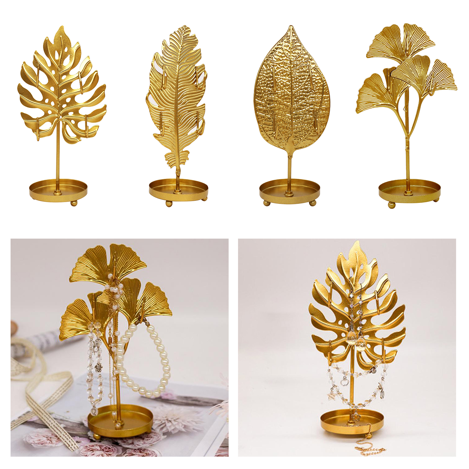 Metal Art Leaf Shape Hanging Jewelry Organizer Display Rack for Home Ornaments Living Room Desktop Countertop Bracelet Ring