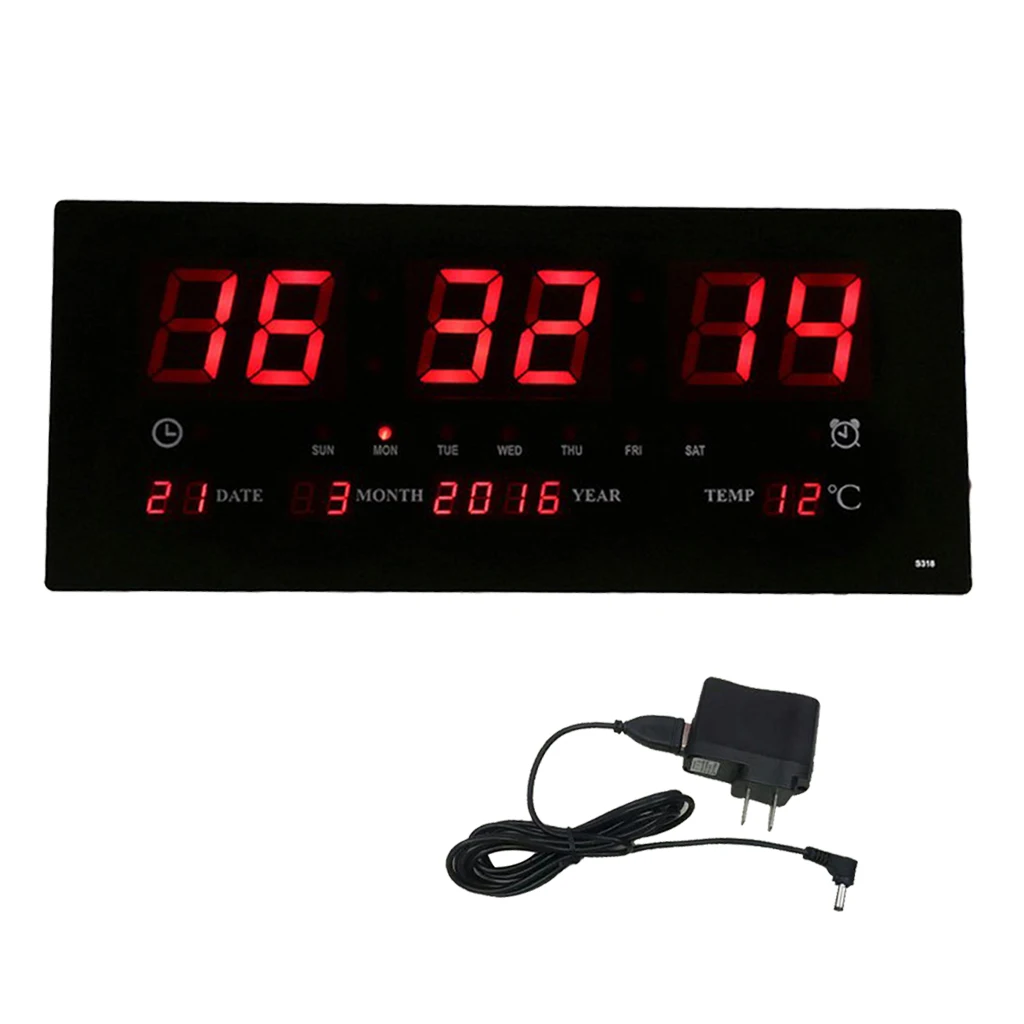 17'' Digital LED Screen Wall Clock Calendar Time Backlight with Temperature Meter Thermometer Home office School Projection US