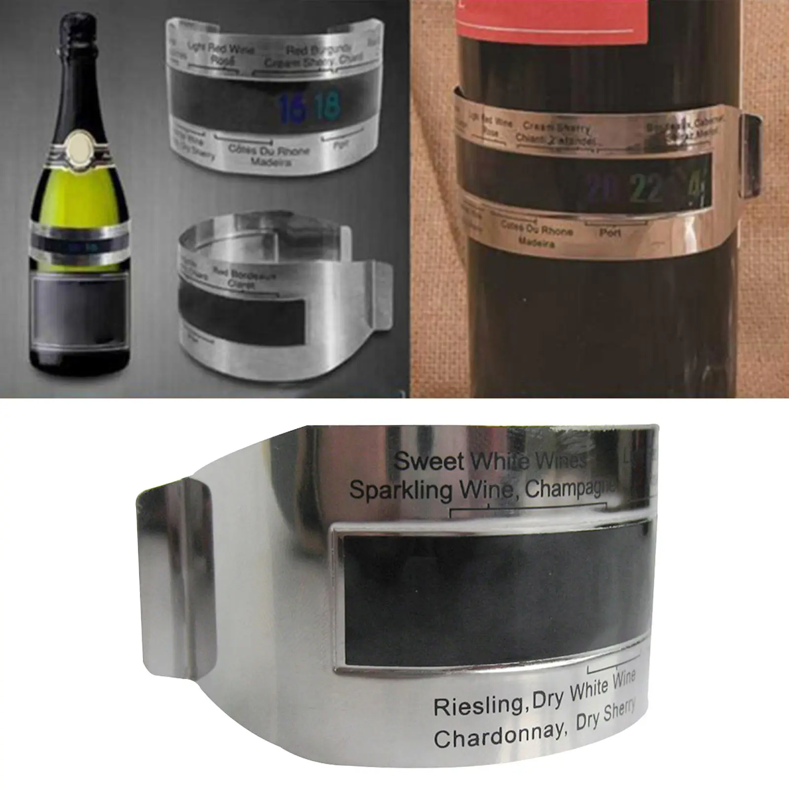 Stainless Steel Wine Thermometer, Bracelet Thermometer Bottle Wine Thermometer for Red Wine with Temperature Sensor, 4~24