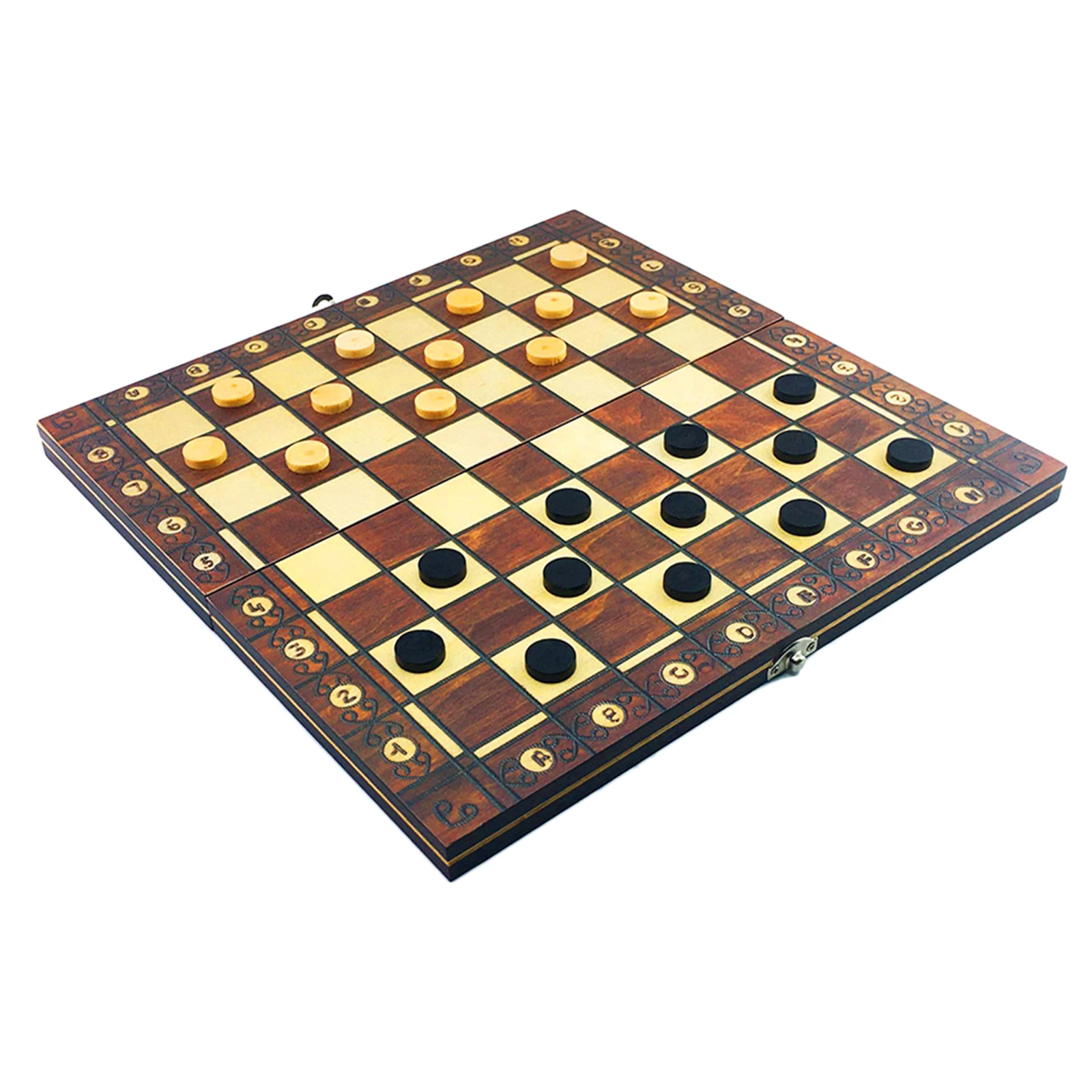 Portable Travel Board Toys 34cm Magnetic Wood Folding Chess Checkers Backgammon