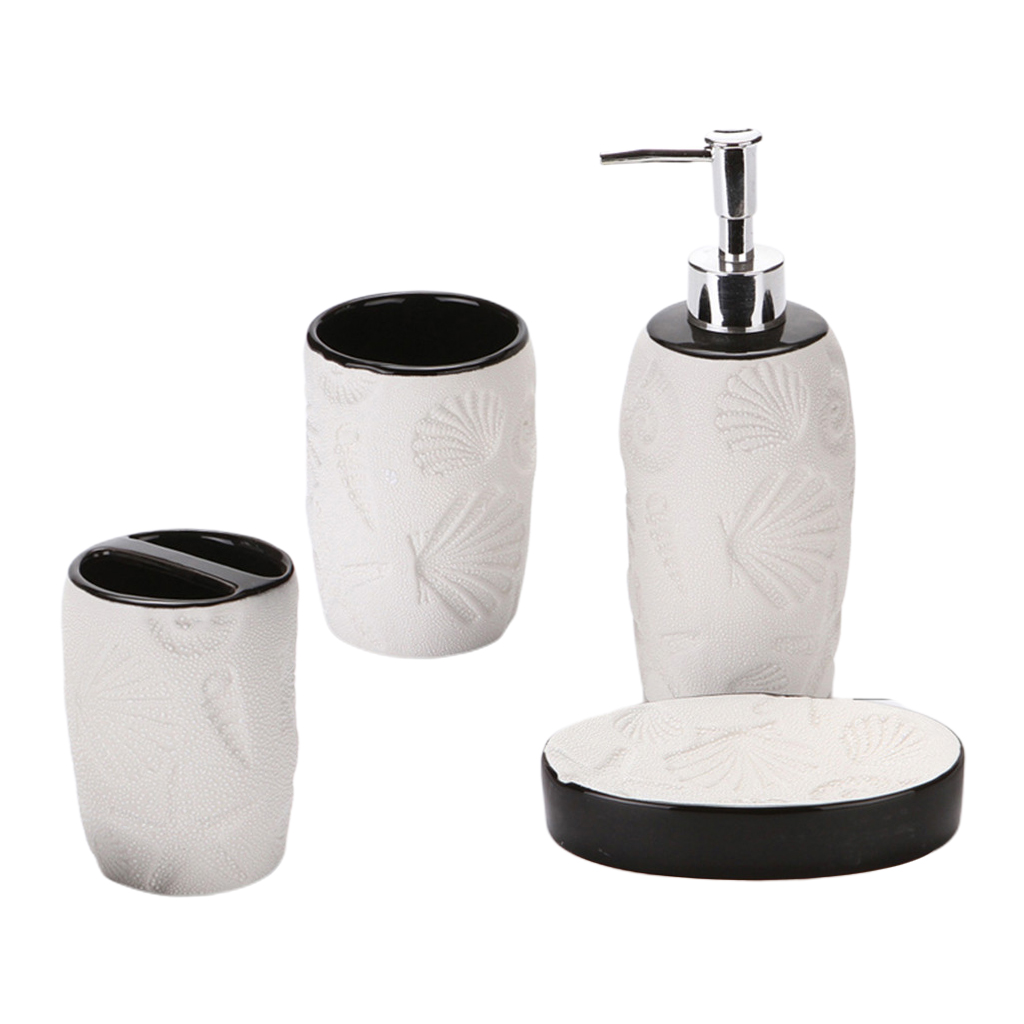 4pcs Ceramic Bathroom Set Soap Dispenser Tooth Brush Holder Cup Soap Tray