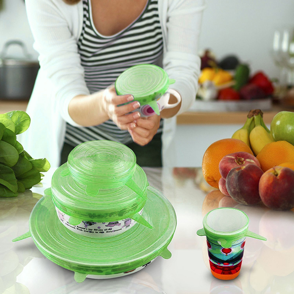 6PCS Stretch Reusable Silicone Bowl Wraps Food Saver Cover Round Seal Lids