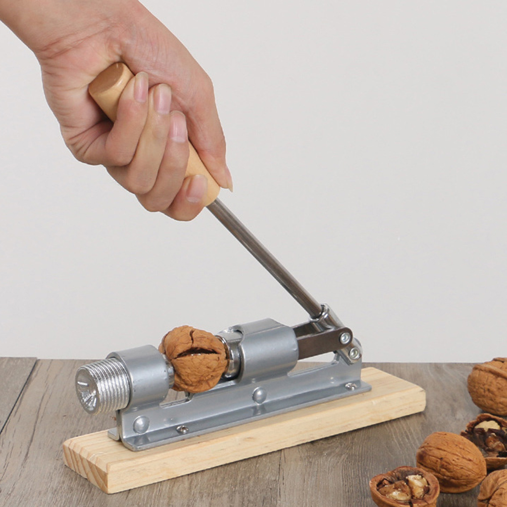 Heavy Duty Stainless Steel Pecan Nutcracker Tool , Wood Handle Base